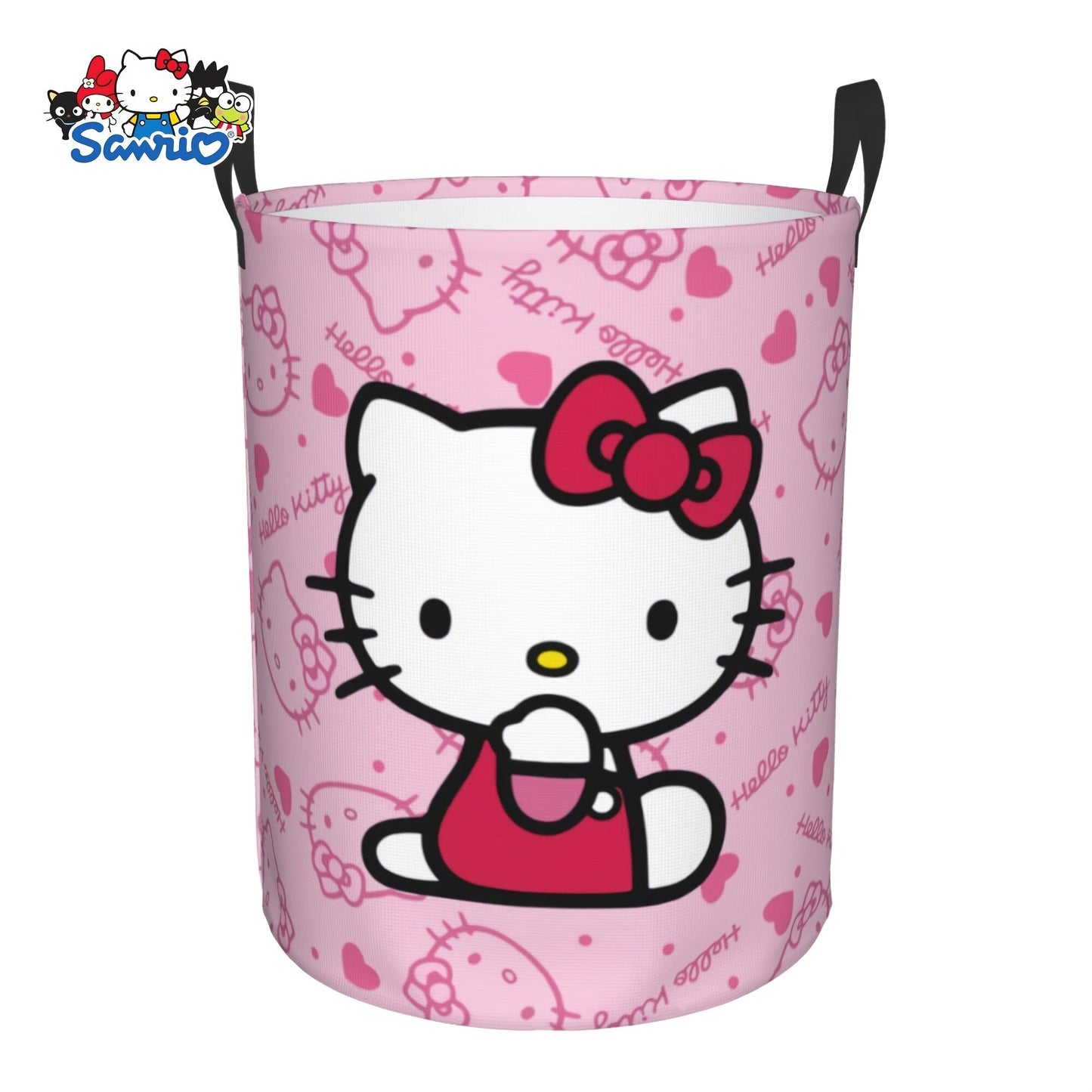 Collapsible Laundry Hamper with Bow Cat Prints, Two Handles and 40 x 50cm Size in Nine Pattern Options