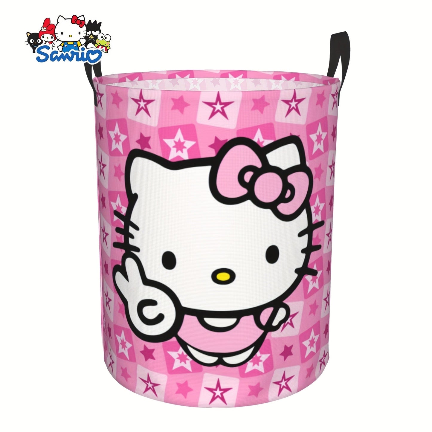 Collapsible Laundry Hamper with Bow Cat Prints, Two Handles and 40 x 50cm Size in Nine Pattern Options