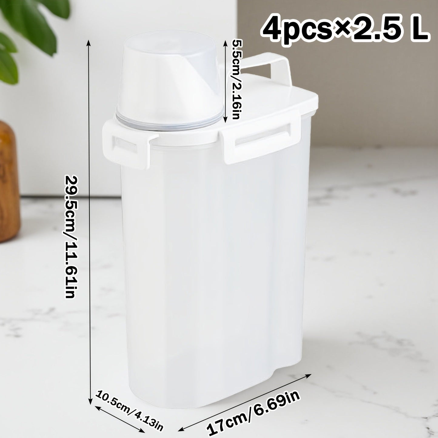 Food Storage Containers 2.5L and 3L PP Pantry Bins with Measuring Cups in Two-, Four- or Six-Pack Options