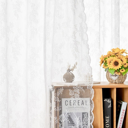 Two-Panel Floral Lace Window Curtain Set with Rod-Pocket Top, Three Colors and Six Metric Size Options