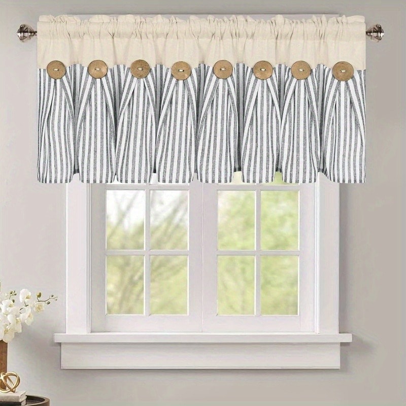 Striped Patchwork Window Curtain Set with Rod-Pocket Top, Six Colors and Five Panel-Count or Size Options