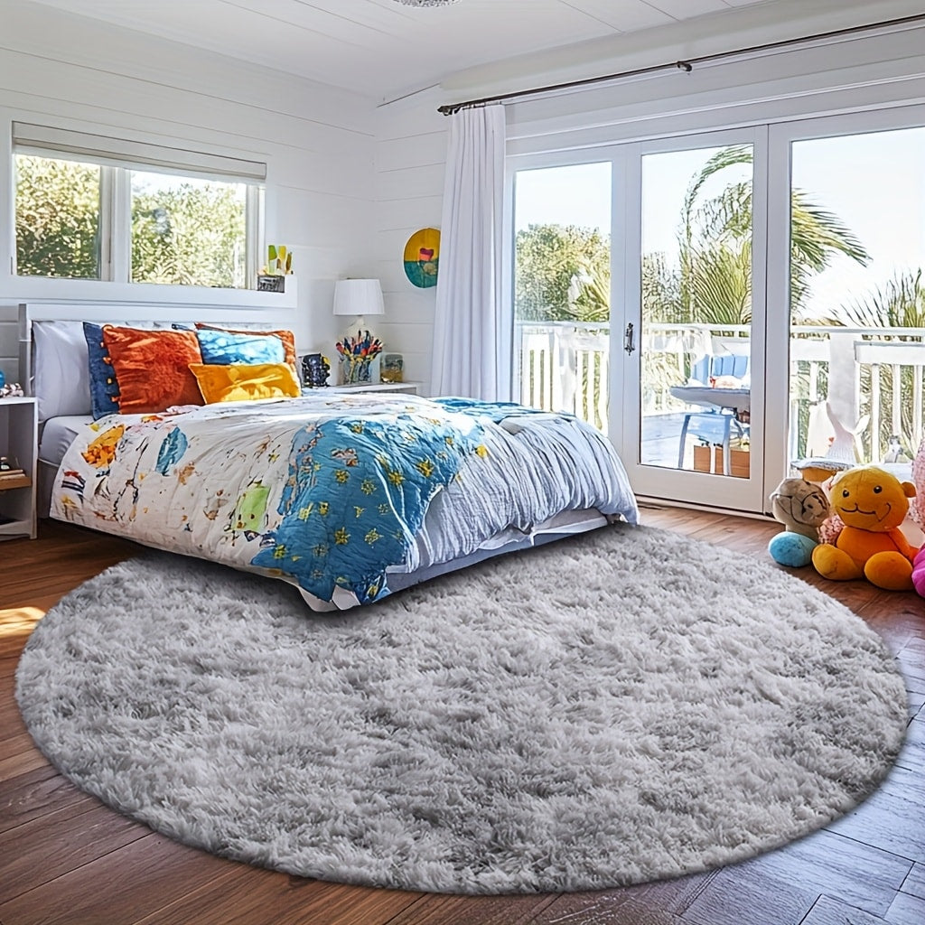 Area Rug, Round Shaggy Plush Carpet in Seven Colors and 4-, 5- or 6-Foot Diameters with Spot-Clean Care