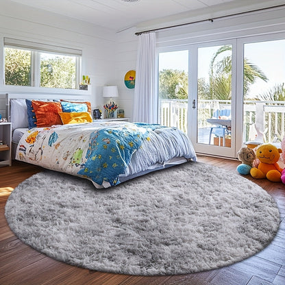 Area Rug, Round Shaggy Plush Carpet in Seven Colors and 4-, 5- or 6-Foot Diameters with Spot-Clean Care
