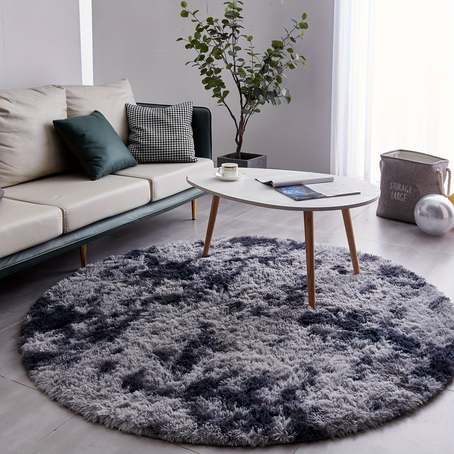 Area Rug, Round Shaggy Plush Carpet in Seven Colors and 4-, 5- or 6-Foot Diameters with Spot-Clean Care