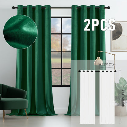 Velvet Room Darkening Curtains 2 Panels | Grommet Top Thermal Insulated Soundproof Blackout Curtains for Living Room Bedroom, Soft Solid Color Vintage Window Drapes