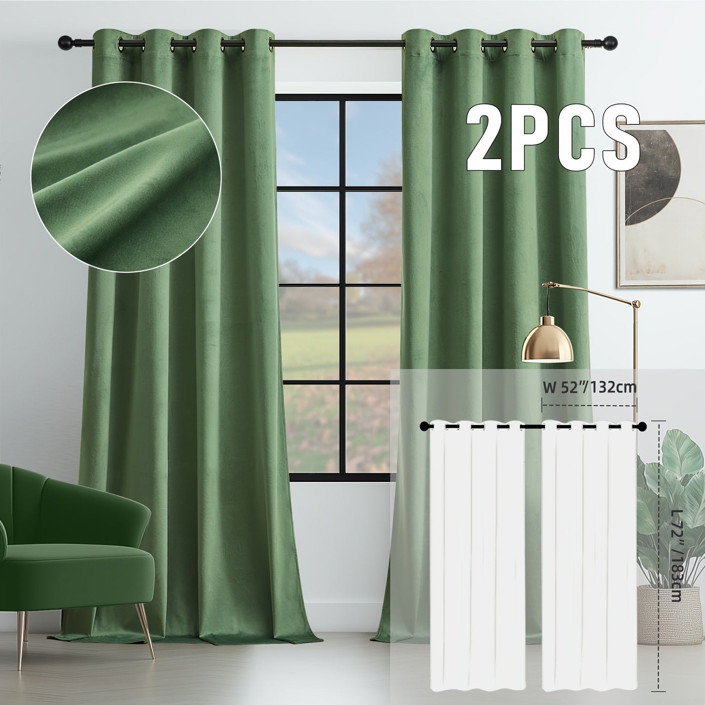 Velvet Room Darkening Curtains 2 Panels | Grommet Top Thermal Insulated Soundproof Blackout Curtains for Living Room Bedroom, Soft Solid Color Vintage Window Drapes
