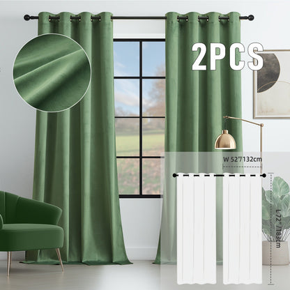 Velvet Room Darkening Curtains 2 Panels | Grommet Top Thermal Insulated Soundproof Blackout Curtains for Living Room Bedroom, Soft Solid Color Vintage Window Drapes