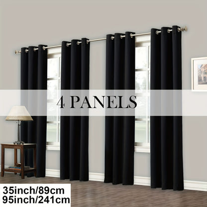 Blackout Curtains Grommet Top Room Darkening Window Drapes 4 Panels Set Living Room Bedroom