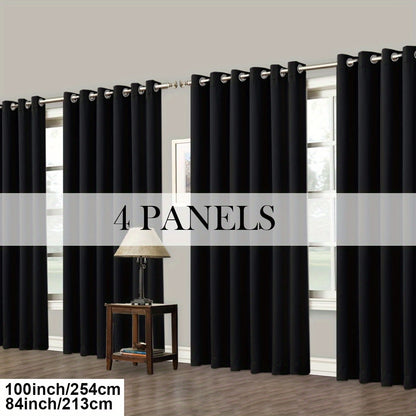 Blackout Curtains Grommet Top Room Darkening Window Drapes 4 Panels Set Living Room Bedroom