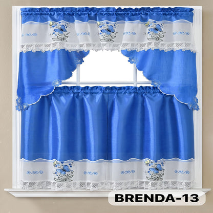 Three-Piece Patterned Kitchen Curtain Set with One Valance, Two Tiers and Forty-Six Exact Design Options