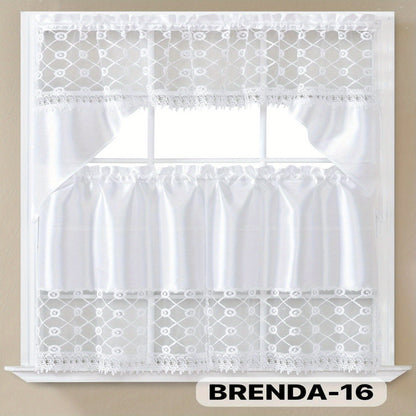 Three-Piece Patterned Kitchen Curtain Set with One Valance, Two Tiers and Forty-Six Exact Design Options