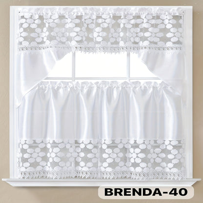 Three-Piece Patterned Kitchen Curtain Set with One Valance, Two Tiers and Forty-Six Exact Design Options