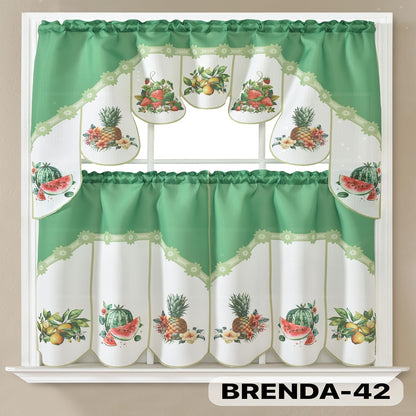 Three-Piece Patterned Kitchen Curtain Set with One Valance, Two Tiers and Forty-Six Exact Design Options