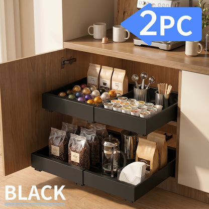 Pull Out Cabinet Organizer Expandable Slide-Out Drawer Shelf Heavy Duty Carbon Steel Silent Sliding Rust-Resistant Storage Rack for Kitchen Bathroom Pantry 12.6"-20.5" Wide