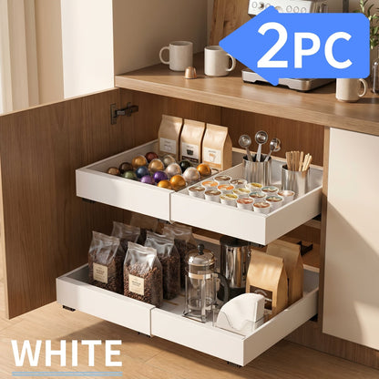 Pull Out Cabinet Organizer Expandable Slide-Out Drawer Shelf Heavy Duty Carbon Steel Silent Sliding Rust-Resistant Storage Rack for Kitchen Bathroom Pantry 12.6"-20.5" Wide