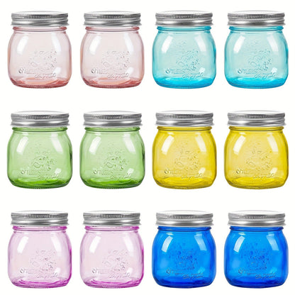 Mason Jars 8oz 12-Pack Colored Airtight Canning Jars with Metal Lids Regular Mouth for Jam Honey Pickling Spices Wedding Favors Pantry Storage