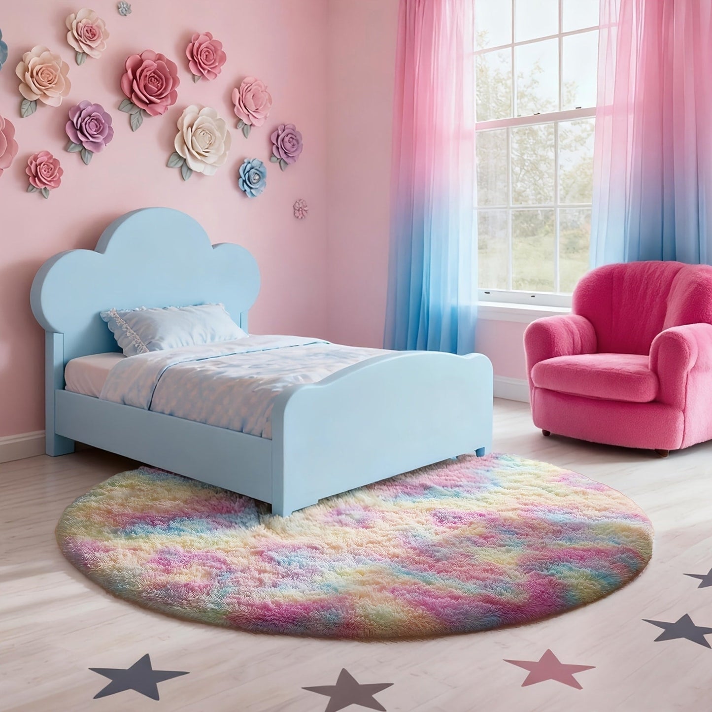 Round Shaggy Area Rug in Seven Solid or Tie-Dye Colors with 4 x 4-Foot to 8 x 8-Foot Sizes