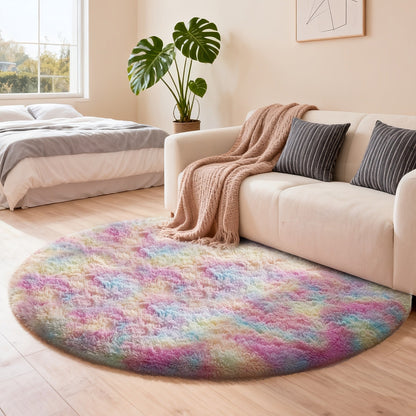 Round Shaggy Area Rug in Seven Solid or Tie-Dye Colors with 4 x 4-Foot to 8 x 8-Foot Sizes