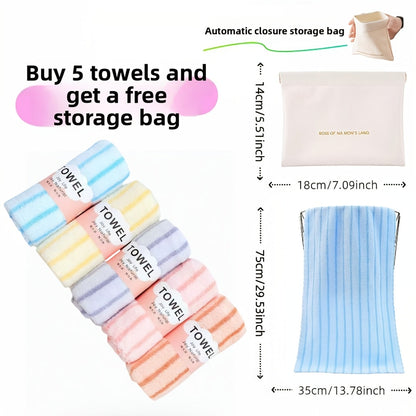 Towel Set 5-Pack 500GSM Coral Fleece Face Towels in Solid, Striped and Five-Color Options for Home and Guest Use