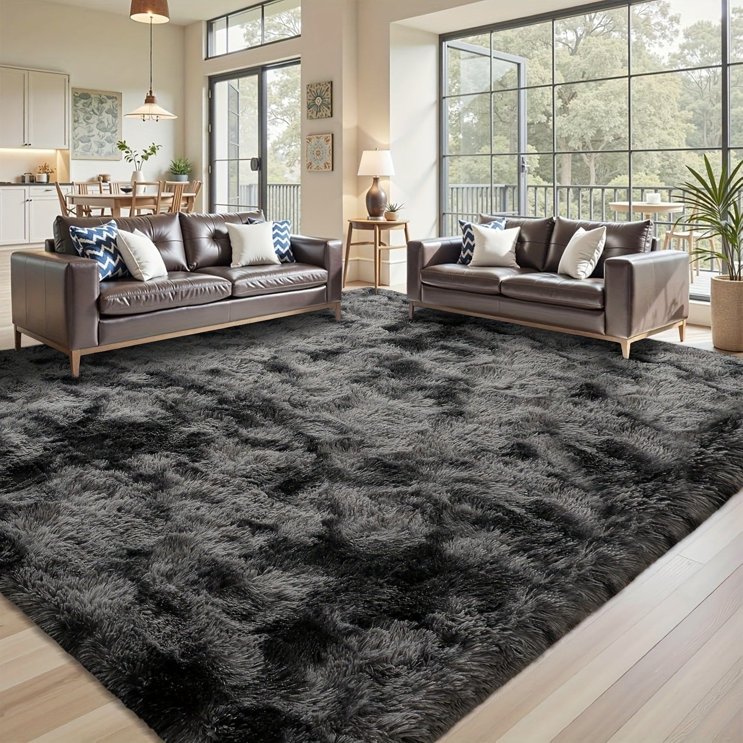 Shaggy Area Rug Soft Plush Fuzzy Carpet Non-Slip Tie-Dye Design for Bedroom Living Room Nursery Dorm — Pet Friendly Machine Washable Multiple Sizes & Colors