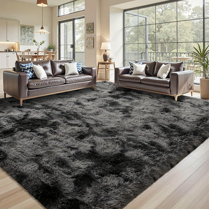Shaggy Area Rug Soft Plush Fuzzy Carpet Non-Slip Tie-Dye Design for Bedroom Living Room Nursery Dorm — Pet Friendly Machine Washable Multiple Sizes & Colors
