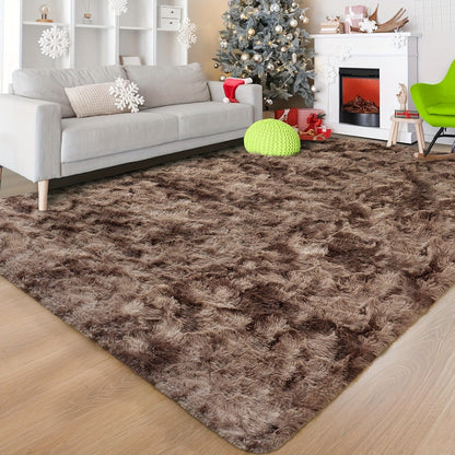 Shaggy Area Rug Soft Plush Fuzzy Carpet Non-Slip Tie-Dye Design for Bedroom Living Room Nursery Dorm — Pet Friendly Machine Washable Multiple Sizes & Colors