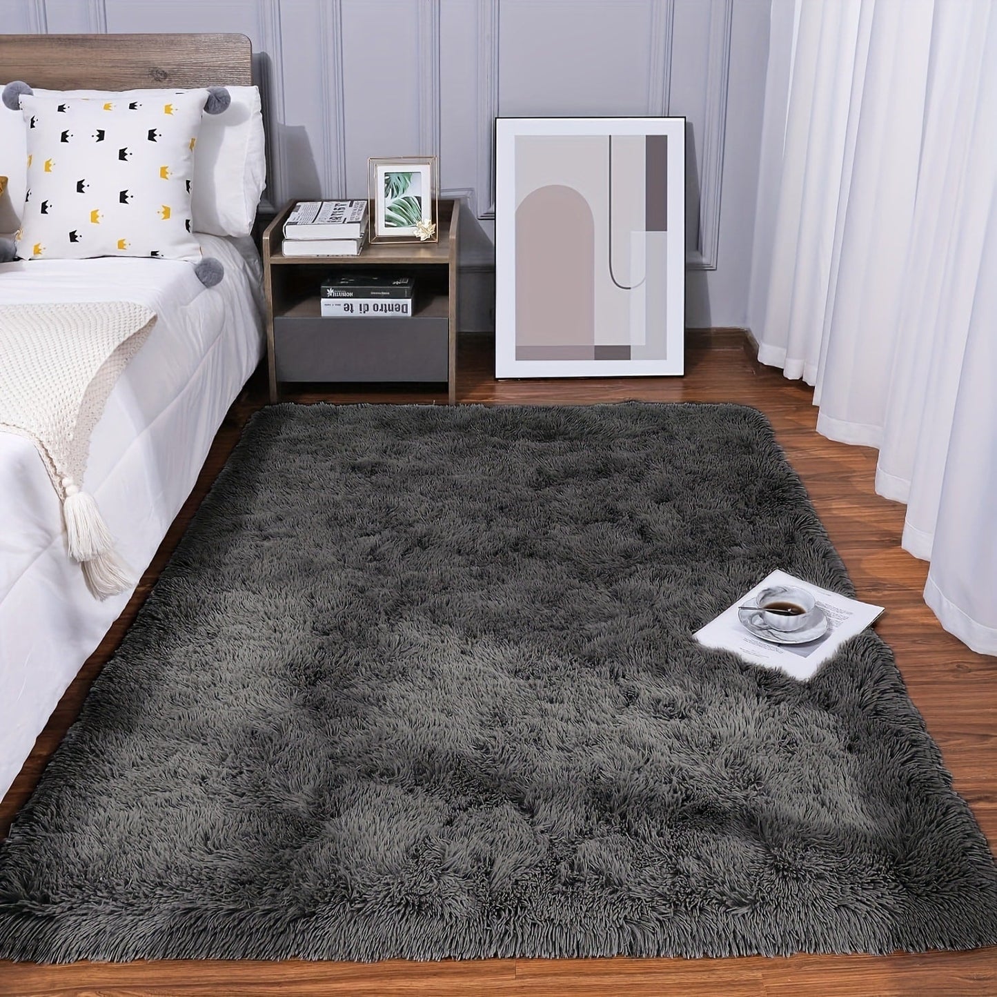 Shaggy Area Rug Soft Plush Fuzzy Carpet Non-Slip Tie-Dye Design for Bedroom Living Room Nursery Dorm — Pet Friendly Machine Washable Multiple Sizes & Colors