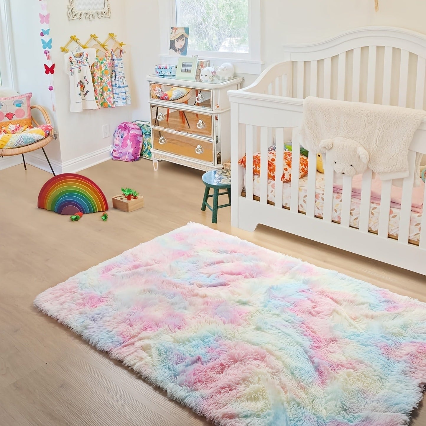 Shaggy Area Rug Soft Plush Fuzzy Carpet Non-Slip Tie-Dye Design for Bedroom Living Room Nursery Dorm — Pet Friendly Machine Washable Multiple Sizes & Colors
