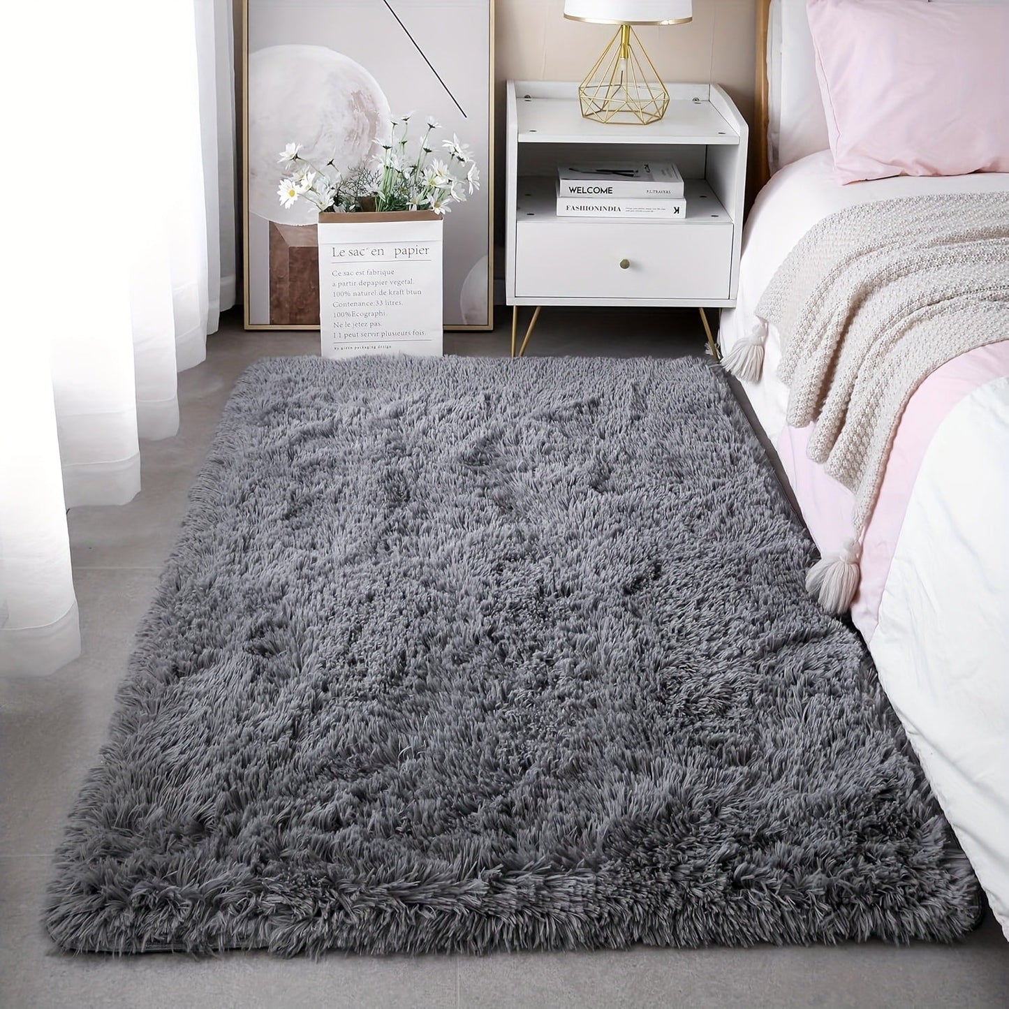 Shaggy Area Rug Soft Plush Fuzzy Carpet Non-Slip Tie-Dye Design for Bedroom Living Room Nursery Dorm — Pet Friendly Machine Washable Multiple Sizes & Colors