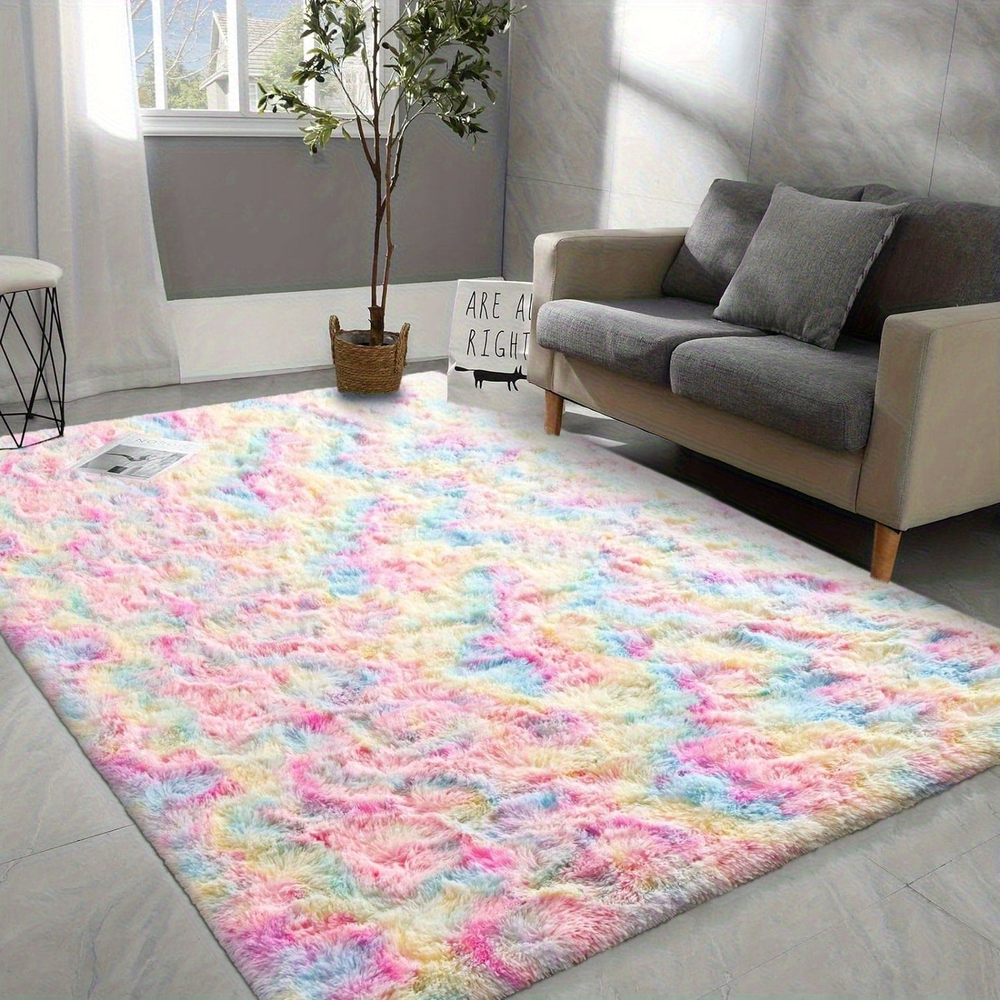 Shaggy Area Rug Soft Plush Fuzzy Carpet Non-Slip Tie-Dye Design for Bedroom Living Room Nursery Dorm — Pet Friendly Machine Washable Multiple Sizes & Colors