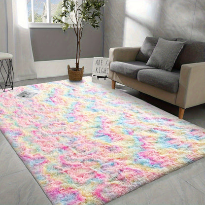 Shaggy Area Rug Soft Plush Fuzzy Carpet Non-Slip Tie-Dye Design for Bedroom Living Room Nursery Dorm — Pet Friendly Machine Washable Multiple Sizes & Colors