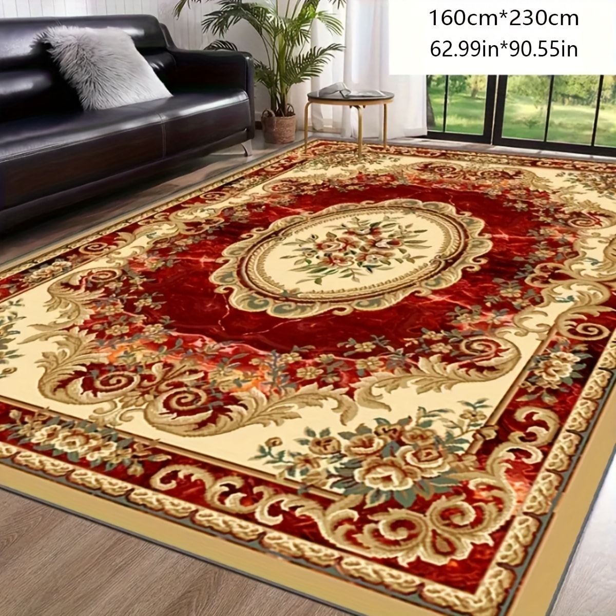 Area Rug Red Imitation Cashmere Medallion Design in Four Machine-Washable Room Size Choices