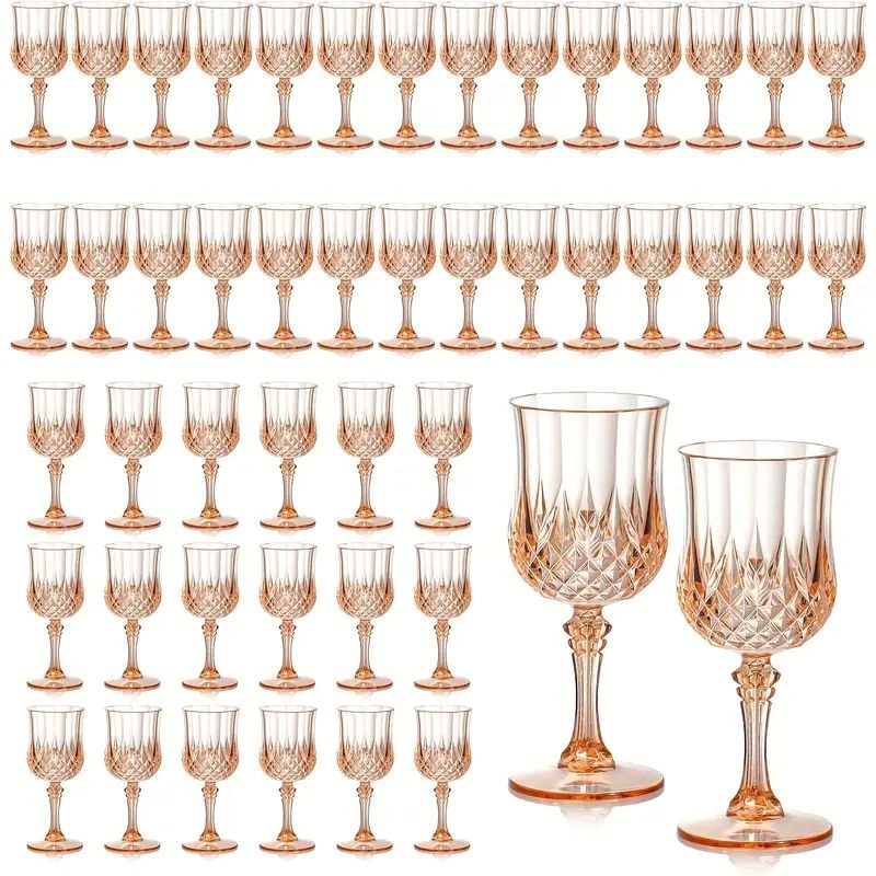 Forty-Eight-Piece 7 oz Plastic Wine Goblet Set in Clear, Orange, Pink, Green, Gold or Blue