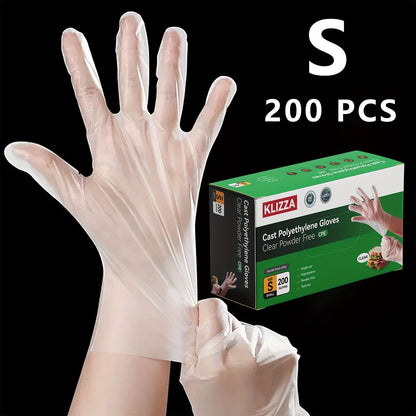 Clear CPE Poly Disposable Gloves with 200- or 1000-Piece Packages and Restricted S, M or XL Size Mapping