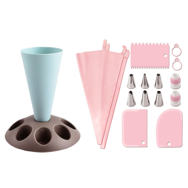 17-Piece Piping Bag Holder and Icing Nozzle Set for Cakes, Cupcakes, Cookies and Home Baking