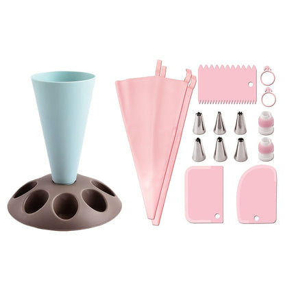 17-Piece Piping Bag Holder and Icing Nozzle Set for Cakes, Cupcakes, Cookies and Home Baking