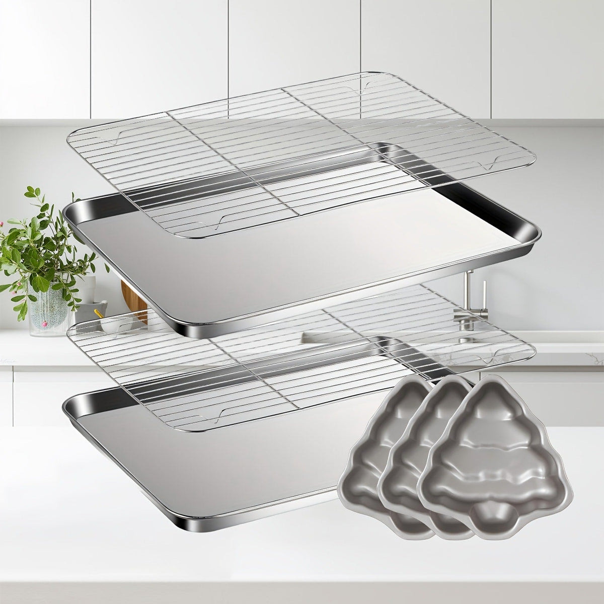 Baking Sheet and Rack Set Stainless Steel Half Sheet Pan with Cooling Rack Rust Free for Cookie for Grilling, Camping and Outdoor Meals