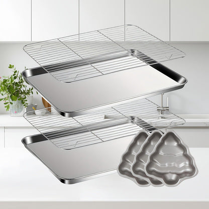Baking Sheet and Rack Set Stainless Steel Half Sheet Pan with Cooling Rack Rust Free for Cookie for Grilling, Camping and Outdoor Meals