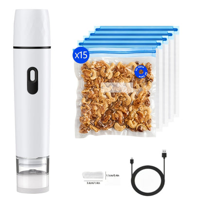 Handheld Vacuum Sealer with USB Cable and 15- or 30-Bag Storage Kit for Compact Kitchen Use