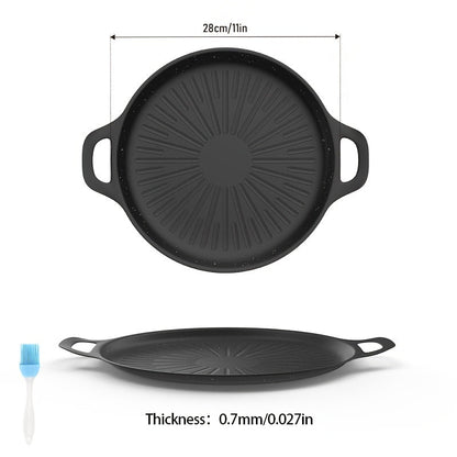 BBQ Griddle Pan Non-Stick with Oil Drain Groove & Double Handles – Multi-Function Grill Frying Pan with Oil Brush for Outdoor BBQ Family Gatherings Indoor Stovetop Cooking | Easy Clean Cookware