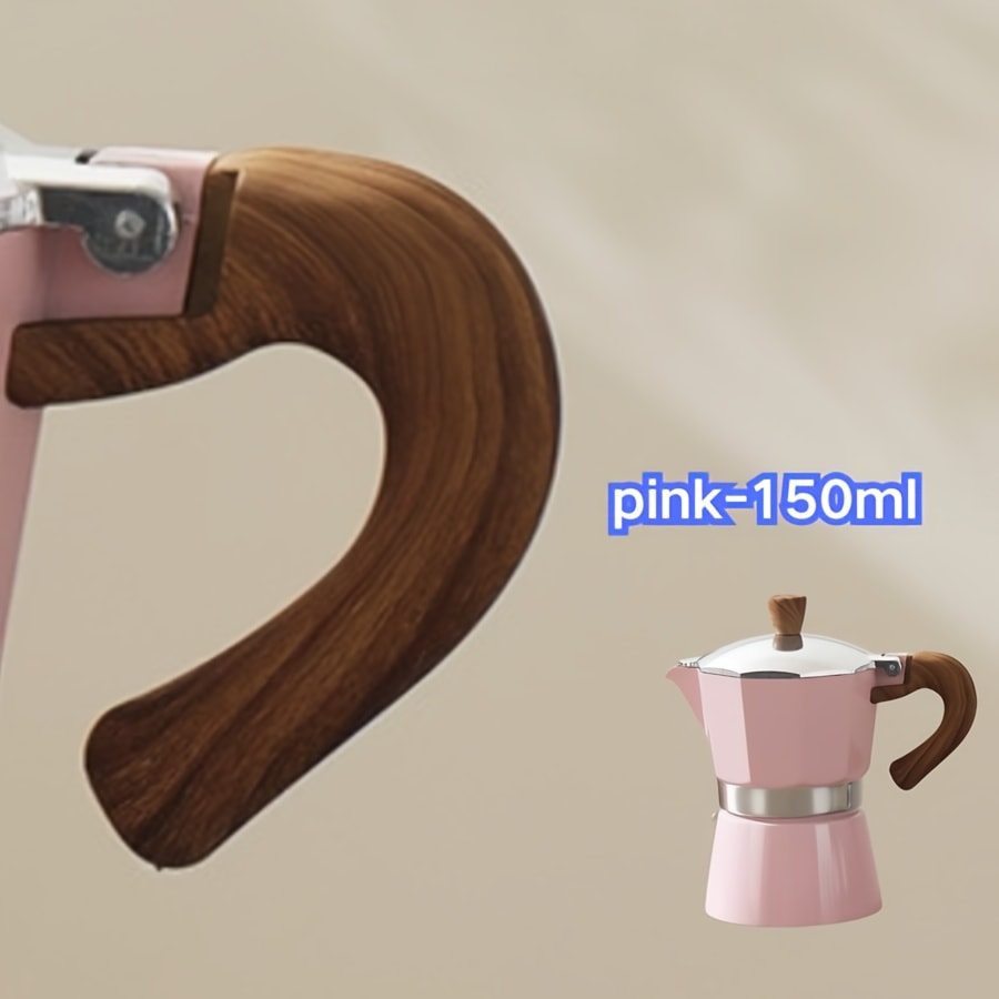 Classic 150ml Stovetop Moka Pot with Faceted Body, Wood-Look Handle and Seven Color Options