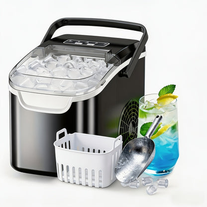 Portable Ice Maker Machine 26 Lbs/Day - Countertop Ice Maker Makes 8 Ice Cubes in 6 Minutes, 2 Ice Sizes, Self-Cleaning with Basket & Scoop for Home Kitchen Party Camping Bar RV, 4 Colors Available