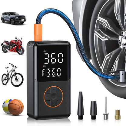 Portable Tire Inflator Cordless 150PSI Electric Air Compressor Pump with LCD Display, Auto Shut-Off, LED Light & Preset Pressure for Car Motorcycle Bike Sports Ball Camping Outdoor Emergency