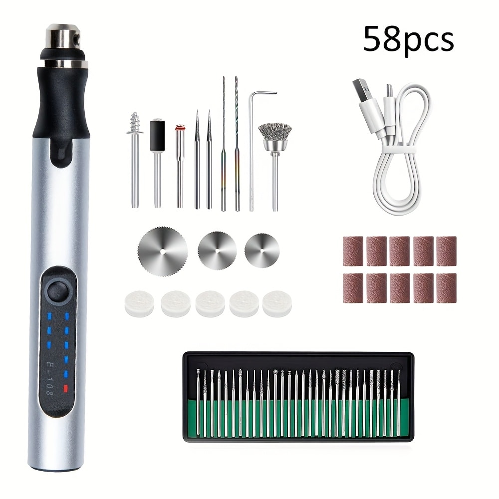 Mini USB-Rechargeable Rotary Tool with Three Speeds and 58-, 74- or 83-Piece Accessory Sets