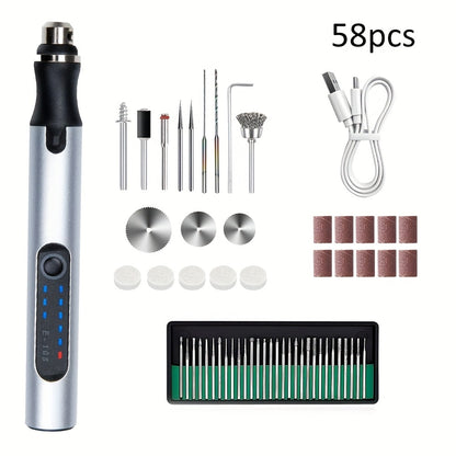 Mini USB-Rechargeable Rotary Tool with Three Speeds and 58-, 74- or 83-Piece Accessory Sets