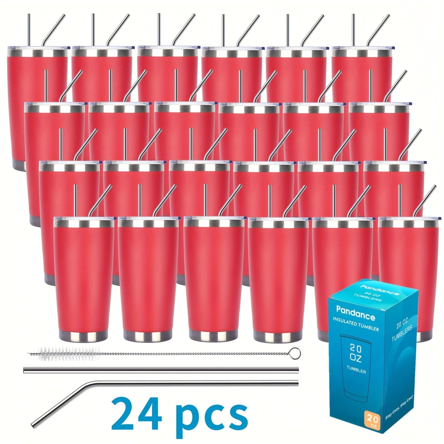 Stainless Steel Insulated Tumblers with Lid and Straw Bulk 20oz 304 Double Wall Vacuum Travel Mug for Hot Iced Coffee Drinks Water Cup Set 8pcs 12pcs 24pcs White Navy Blue Red Silver Black Mix