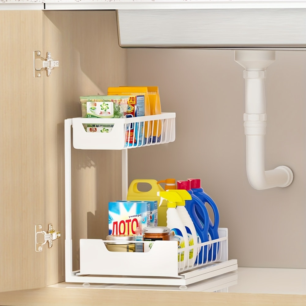 Two-Tier Sliding Under-Sink Organizer in Black, White or Gray with One- or Two-Pack Options