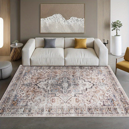 Area Rug Bohemian Retro Design in Beige or Grey with Six Foldable Machine-Washable Room Sizes