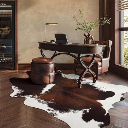 Area Rug Faux Cowhide Animal Print in Nine Colors and Two Washable Western-Style Room Sizes