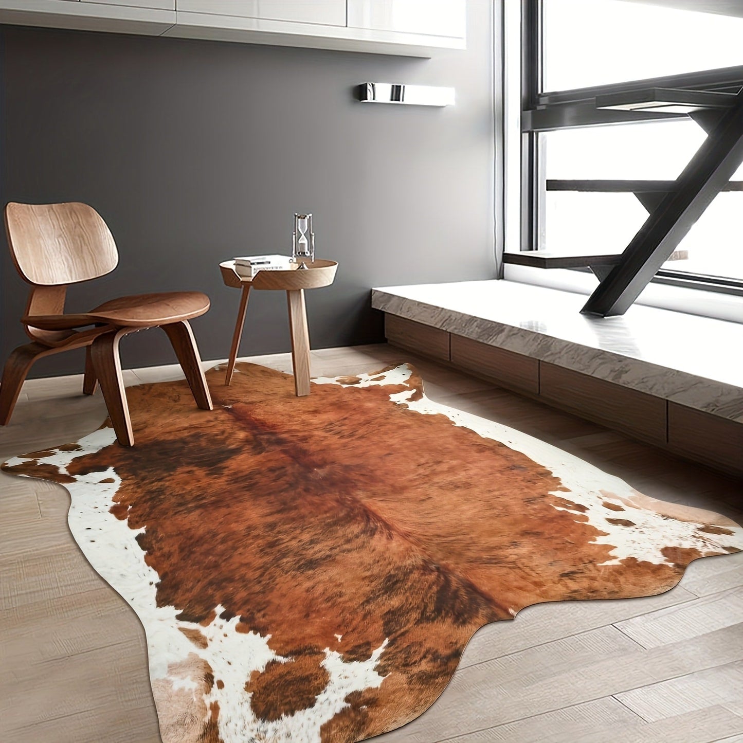 Area Rug Faux Cowhide Animal Print in Nine Colors and Two Washable Western-Style Room Sizes